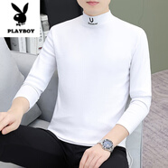 花花公子（PLAYBOY）立領(lǐng)純棉長(cháng)袖t恤男裝秋冬季打底衫加絨加厚V中半高領(lǐng)保暖內衣 LQ-中厚不加絨2256中領(lǐng)-白色 XL 碼[130-145斤]