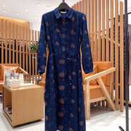 菲姿（FEIZI）女士氣質(zhì)收腰長(cháng)袖連衣裙F2F476 花弄影（藏青） 170/92A