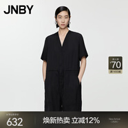江南布衣（JNBY）夏季女裝連體衣寬松休閑氣質(zhì)V領(lǐng)短袖通勤5O6F14220 001/本黑 XS