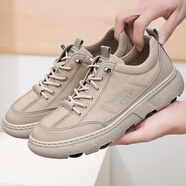 布瑞京（BURUIJING）春季新款老北京布鞋男單鞋透氣舒適時(shí)尚休閑鞋百搭青年爸爸帆布鞋 米色 38