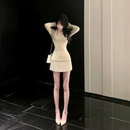 依樂(lè )琦早秋杏色毛衣裙套裝女富家千金風(fēng)Miu系裙 杏色套裝【秋日ootd穿搭一整套/秋裝搭配一整套/ L 【115-125斤】