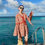 泰國旅游超仙穿搭沙灘裙褲女海邊度假短褲套裝波西米亞雪紡連身褲 紅色碎花 XS XS