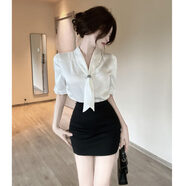 夜店套裝女酒店會(huì )所前臺職業(yè)裝女修身短袖雪紡襯衫包臀裙養生館足 襯衣+短裙套裝 S 建議70-90斤