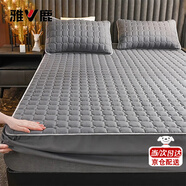 雅鹿床笠單件床罩1.8x2米加厚席夢(mèng)思夾棉床單床墊套防塵罩防滑保護套 灰色【加厚夾棉四季款】 180*200cm三件套【床笠+枕套*2】