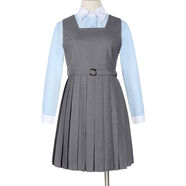 制服背心裙連衣裙女裙吊帶裙學(xué)生裙日韓長(cháng)中校服裙 灰色連衣裙+女撞色尖領(lǐng)長(cháng)袖襯衫+腰帶 XS XS