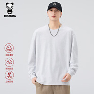 HIPANDA你好熊貓長(cháng)袖T恤男2026騏驥紅新年款馬年本命年圓領(lǐng)純棉打底衫T恤 白灰色 S
