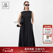 Marc O'Polo/MOP 2025夏季新款亞麻涼感復古時(shí)尚無(wú)袖圓領(lǐng)連衣裙女士收腰裙子 黑色990 XXS 32