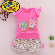 G.duck女寶寶夏裝新款韓版女童套小童衣服短袖套裝0-1-3歲2洋氣童裝 棒棒糖套裝玫紅 73