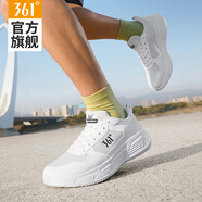 361°男鞋運動(dòng)鞋2026春夏新款網(wǎng)面透氣厚底黑色跑鞋輕便防滑減震跑步鞋 361度白/曜石黑 44