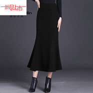 啄木鳥(niǎo)（TUCANO）羊毛呢半身裙女高腰毛呢中長(cháng)款魚(yú)尾裙秋冬季修身包臀裙一步長(cháng)裙韓 黑色 M