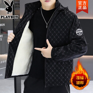 花花公子（PLAYBOY）外套男秋冬季2025新款加絨加厚潮流帥氣休閑百搭夾克青少年棉襖 8835黑色 【加絨加厚】 XL （適合130-150斤）