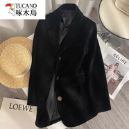 啄木鳥(niǎo)（TUCANO）2025新款黑色顯瘦秋冬燈芯絨女西裝外套高級氣質(zhì)休閑西服小西裝 三?？酆谏珶粜窘q西裝 S
