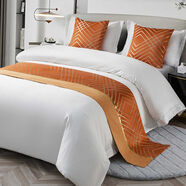 詠幻床尾巾賓館酒店民宿搭巾床旗床尾毯床蓋 桔紅色 金條方格子 50x260（2.0米床）