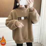 以純（YISHion）春裝加絨女裝衛衣女款2025新款半高領(lǐng)學(xué)生女裝一體絨上衣外套 咖啡色【衛衣女2024新款_加絨加厚__保暖_冬季 S