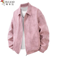 啄木鳥(niǎo)（TUCANO）美拉德男士皮衣外套夾克秋冬季加絨翻領(lǐng)寬松潮流痞帥休閑外套 粉色 M 【推薦90-125斤】