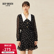深呼吸DEEP BREATH女裝復古法式波點(diǎn)高腰雪紡連衣裙8500116 黑 L (4)