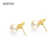 阿吉豆耳環(huán)女法式氣質(zhì)蝴蝶珍珠吊墜耳釘輕奢設計感耳飾新年禮物