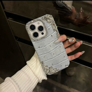 AIRDUANG輕奢鱷魚(yú)紋閃鉆蘋(píng)果15promax手機殼新款iPhone16防摔14女13潮 淸蒼價(jià)霧霾藍T    鱷魚(yú)紋半包殼diy水鉆 蘋(píng)果16promax【6.9寸】