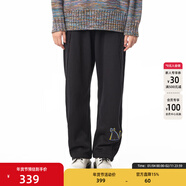 幻走（MOVEUP）2024冬季新款.FUN系列松緊腰口袋貓咪繡花休閑直筒褲女 黑色 L