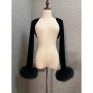 復古名媛小眾貴婦百搭針織開(kāi)衫小披肩仿狐貍毛毛袖口短款小外套 毛毛披肩 均碼 均碼