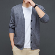 鱷魚(yú)法國鱷魚(yú)春秋新款v領(lǐng)開(kāi)衫針織衫青年男士時(shí)尚休閑百搭純色毛衣 灰色 M