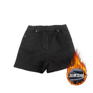 李李服飾加絨豐胯牛仔短褲女24冬季新款韓版高腰顯瘦性感純欲熱褲 黑色-加絨 M M96-105斤