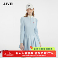 AIVEI欣賀艾薇2025春季運動(dòng)半拉鏈泡泡長(cháng)袖高爾夫連衣裙S713711A 藍色 L