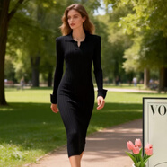 黑色連衣裙女2026春季新款修身包臀緊身打底內搭長(cháng)裙子洋氣 黑色 均碼