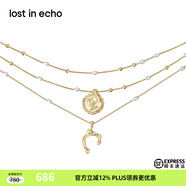 lost in echo【明星同款】外星遺跡系列出土銀幣多層層疊項鏈禮物送女友 金色 33cm