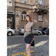 ACHI兔毛灰色格紋編織半身裙女高智彈力松緊腰羊毛包臀裙子 格子灰 S S5工作日左右