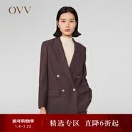 OVV秋冬熱賣(mài)女裝日本進(jìn)口彩點(diǎn)花呢羊毛雙排扣套裝西服 暗紅（凈色）A3 XS