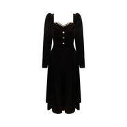 加肥加大碼2025春秋冬款長(cháng)袖性感V領(lǐng)金絲絨包臀連衣裙氣質(zhì)魚(yú)尾裙 668-黑色 M M碼適合80-100斤