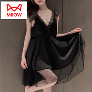 貓人（MiiOW）吊帶純欲性感睡裙女夏季情調帶胸墊網(wǎng)紗夏天家居服露背連衣裙女款 黑色 均碼