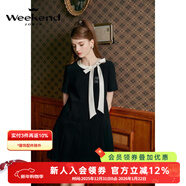 卓雅周末（JORYA weekend）2024夏季新款蝴蝶結系帶字母圖案百褶拼接連衣裙EJWEBD01 黑色 S