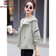 AEMAPE休閑蝙蝠袖風(fēng)衣短外套女2025年春秋裝新款小個(gè)子寬松連帽夾克上衣 灰色 M 建議90-100斤