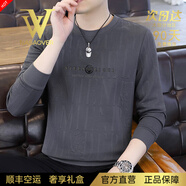 NASAOVER輕奢侈男士高端t恤長(cháng)袖春秋圓領(lǐng)商務(wù)休閑內搭衛衣品牌男裝打底衫 高檔灰色【專(zhuān)柜名牌】 常規 4XL 180-200斤