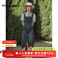 卓雅周末（JORYA weekend）悠長(cháng)假日|24春季新方領(lǐng)復古蕾絲泡泡袖水洗牛仔連衣長(cháng)裙EJWEAF14 復古藍 S