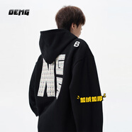 OEMG 美式刺繡連帽衛衣男士秋冬季加絨加厚保暖高級感潮牌上衣外套 JRWY888黑色 加絨 【高品質(zhì)】 3XL [建議150-170斤]