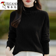 啄木鳥(niǎo)（TUCANO）女士毛衣針織衫2025秋冬新款肌理感半高領(lǐng)加厚毛衣女顯瘦優(yōu)雅針織 黑色 2XL 140-160斤