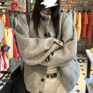 皮爾卡丹美式復古立領(lǐng)夾克女士外套秋冬季新款設計感寬松百搭休閑棒球服 灰色 M 【101-115斤】