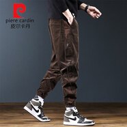 皮爾卡丹（pierre cardin） 潮牌工裝褲子男寬松束腳休閑褲秋冬新款潮流痞帥燈芯絨哈倫長(cháng)褲 卡其 +運費險 M 適合100-120斤