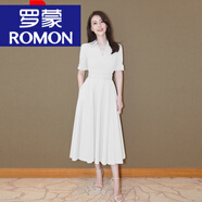 羅蒙（ROMON）官方高端夏高圓圓明星同款衣服黑色長(cháng)款連衣裙復古法式氣質(zhì)小黑裙 品牌旗艦白色 S