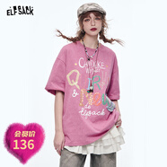 妖精的口袋粉色字母印花短袖t恤女2025年春季新款休閑上衣 水洗粉色 M