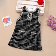 哈羅小黃鴨HAL.DUCK女童小香風(fēng)背心裙中大童馬甲裙春秋冬季公主裙子兒童洋氣連衣裙 混紡珍珠扣馬甲裙 黑色 140 建議身高120cm左右