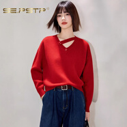 夏典素訂女王（SE.PSTP）針織衫女小眾設計感2026秋季新款法式低圓領(lǐng)性感修身顯瘦打底毛衣 紅色原創(chuàng  )輕奢大品牌官方旗艦 S