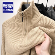 羅蒙（ROMON）半拉鏈高領(lǐng)粗針套頭毛衣男士秋冬加厚保暖針織衫青年防寒打底衫男 米色 XL