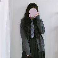 UKUHPK新款日系jk制服女學(xué)院風(fēng)套裝針織外套森女百褶裙美拉德學(xué)生春秋款 壓褶黑色長(cháng)袖+深灰開(kāi)衫毛衣+曬海領(lǐng)帶 XS