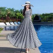 2024夏季新款雪紡連衣裙長(cháng)款大擺裙子特惠福袋店鋪粉絲福利 2134黑白格子 M M