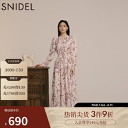 SNIDEL秋冬甜美碎花系帶收腰百褶雪紡連衣裙SWFO245033 粉米色 L （2）