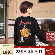 Jordan 耐克AJ童裝兒童圓領(lǐng)衛衣男童秋冬加絨上衣喬丹卡通衛衣 正黑色